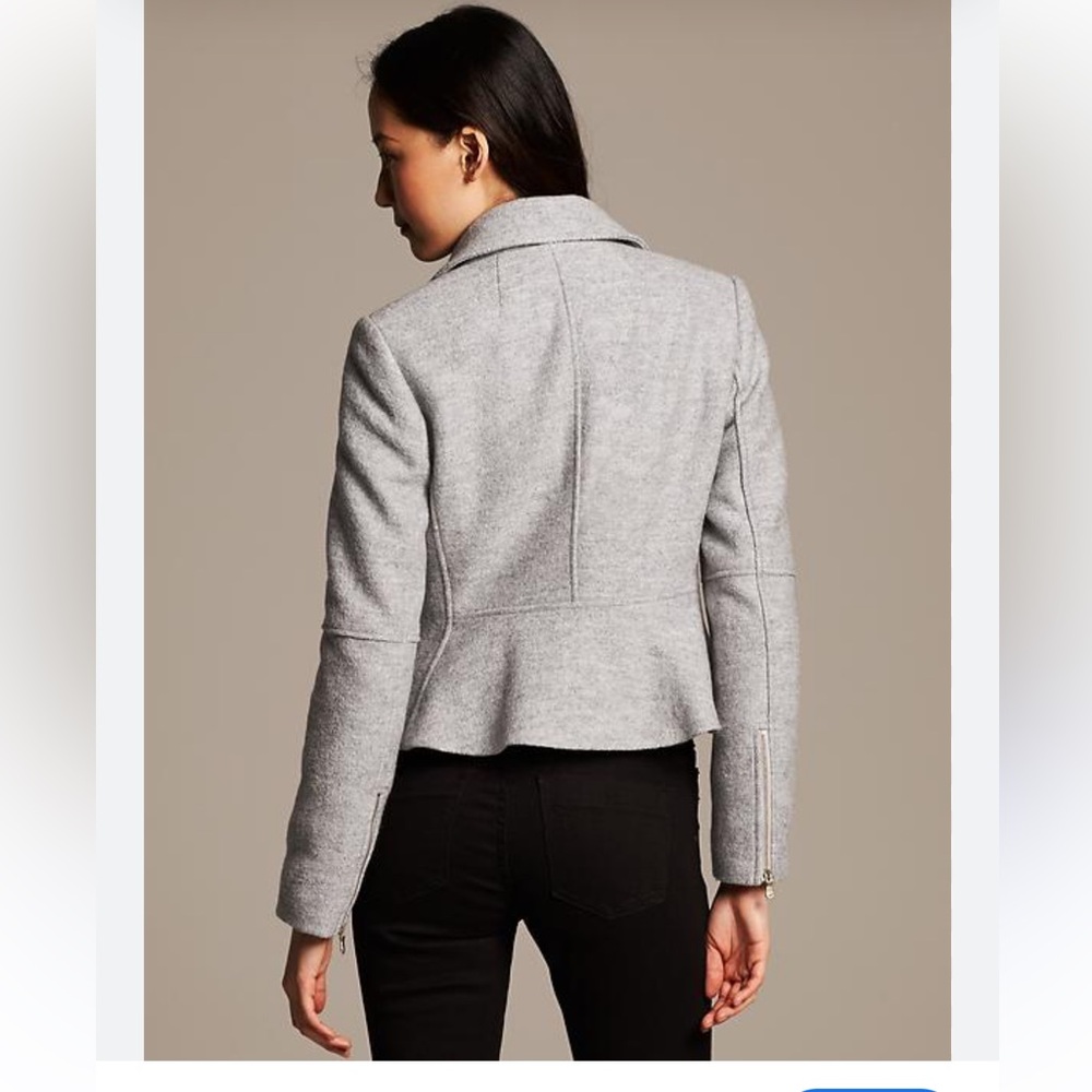Banana Republic Moto Grey Boiled Wool laser cut blazer -Sz M-zipperdetails NWOT - Picture 3 of 12